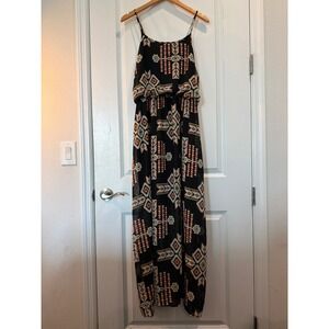 Fun & Flirt Black Geometric Tribal Print Sleeveless Maxi Dress XL